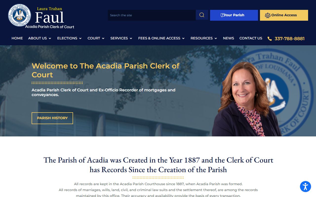Acadia Parish Clerk of Court website homepage