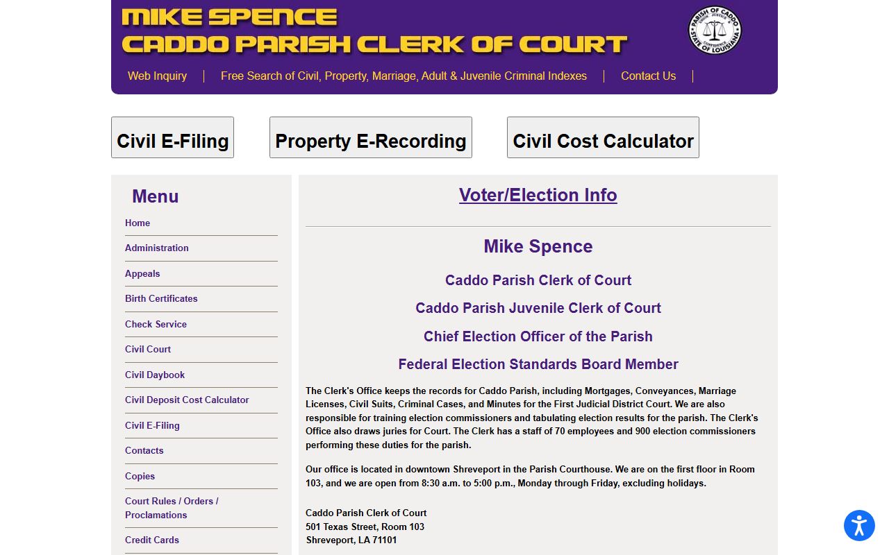 Caddo Parish Clerk of Court homepage