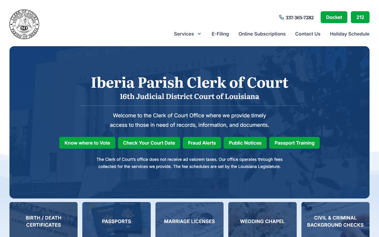 Iberia Parish Clerk of Court homepage