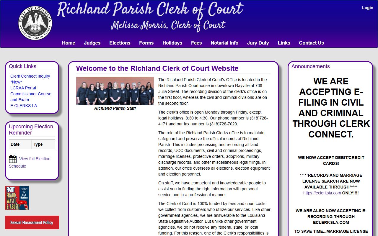 Richland Parish Clerk of Court homepage