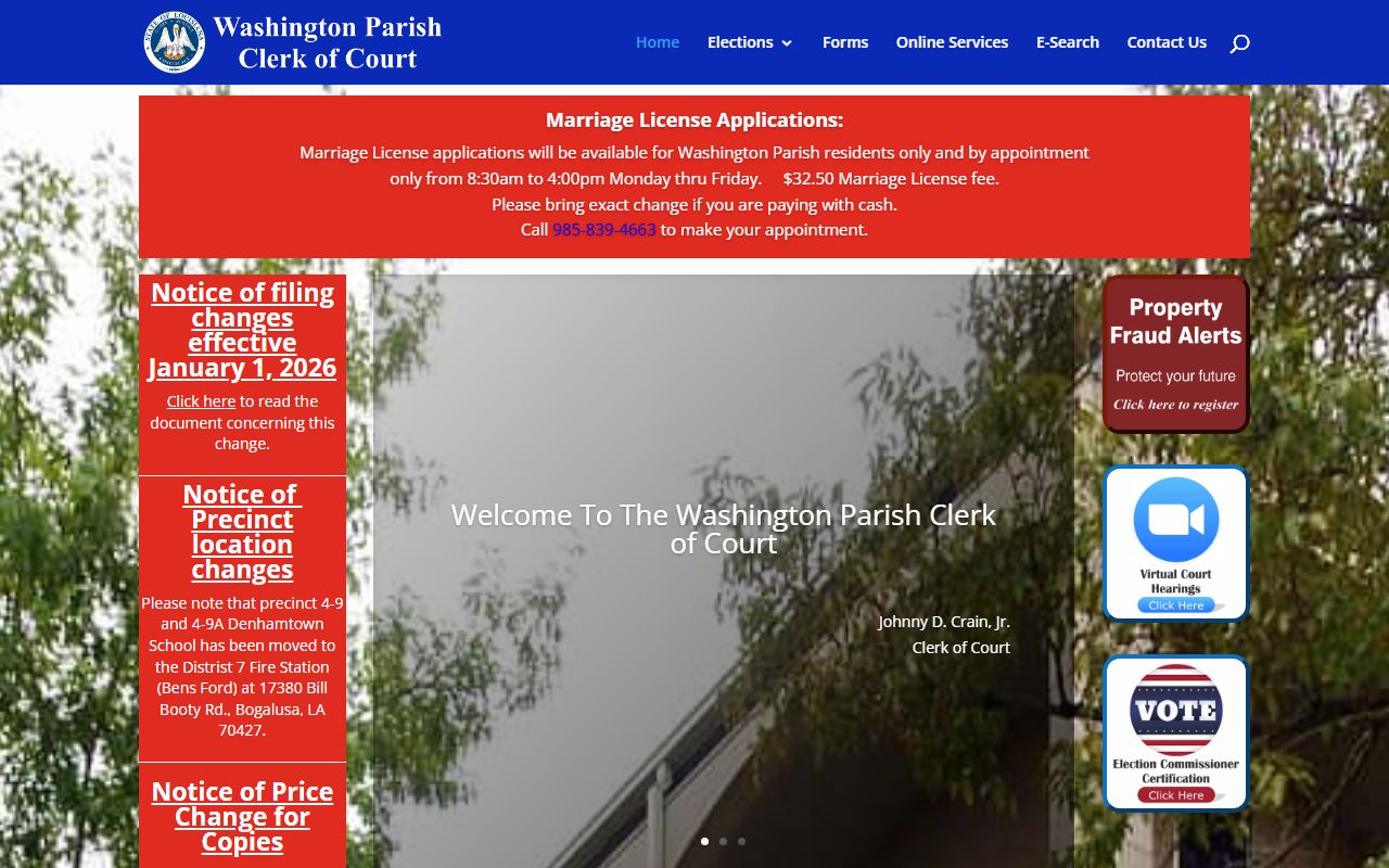 Washington Parish Clerk of Court homepage