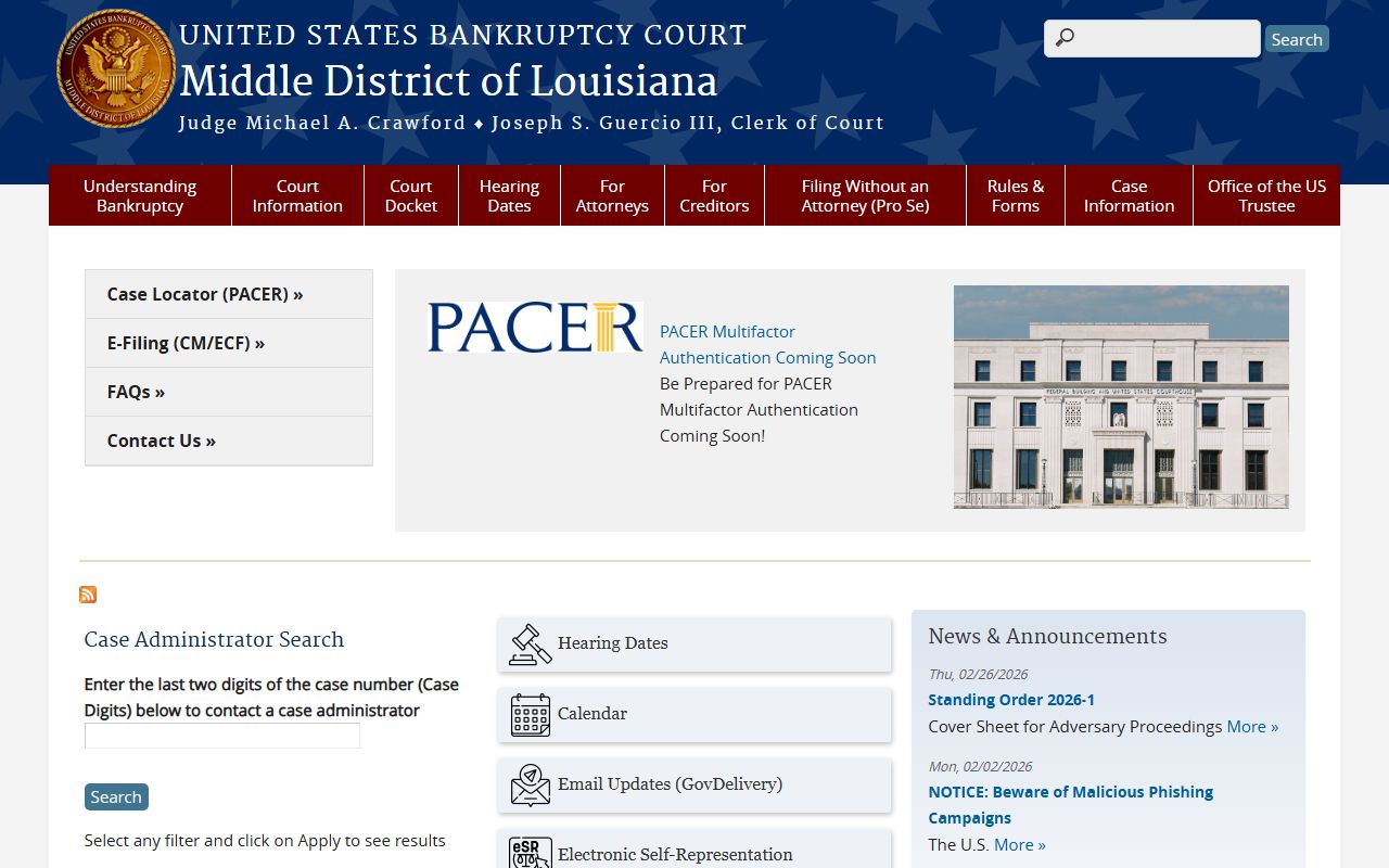 U.S. Bankruptcy Court Middle District of Louisiana homepage