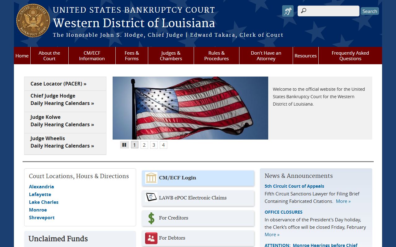 U.S. Bankruptcy Court Western District of Louisiana homepage