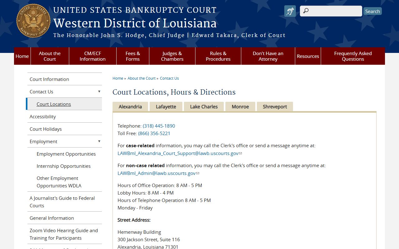 Western District of Louisiana bankruptcy court locations page