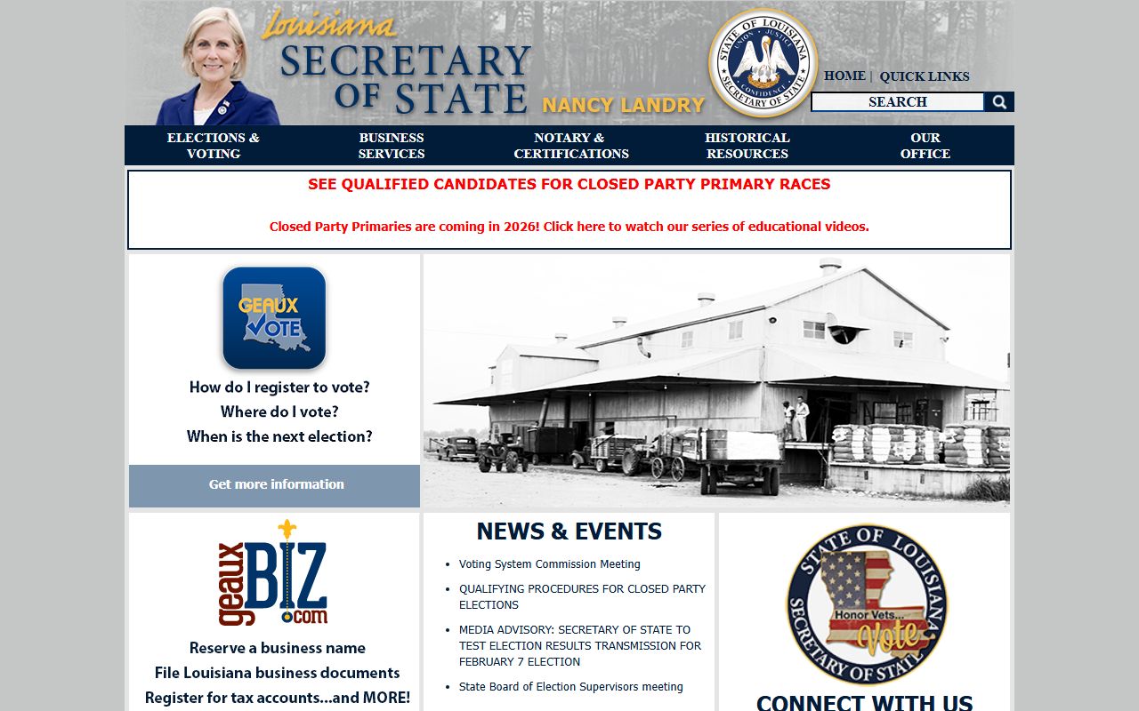 Louisiana Secretary of State homepage for business records
